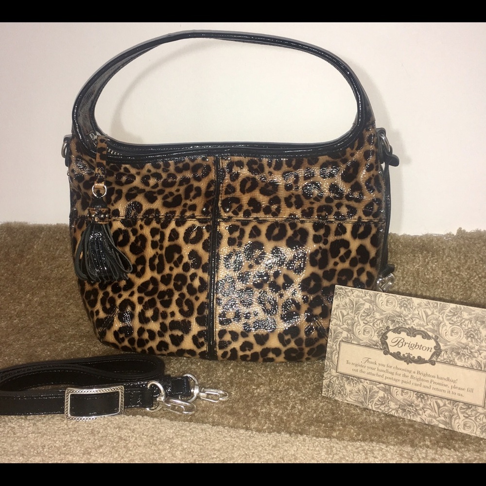 Brighton Leopard Print Hobo Bag with Black Trim - Gorgeous &  Like New Luxury